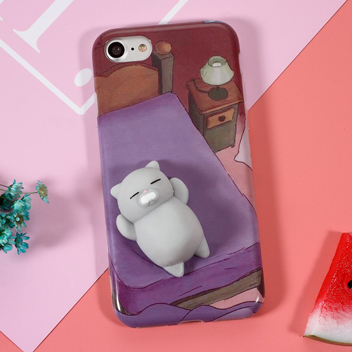 3D Squeeze iPhone 7 Squishy Cat Case - Purple
