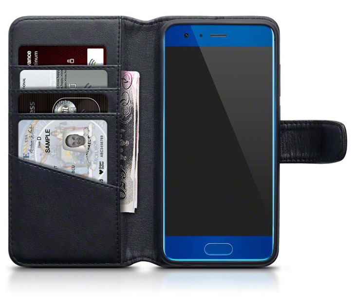 Genuine Leather Huawei Honor 9 Flip Wallet Case - Black