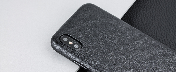 Olixar Ostrich Premium Genuine Leather iPhone X Case - Black