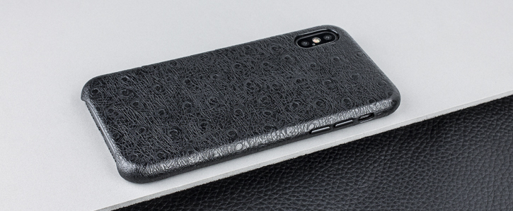 Olixar Ostrich Premium Genuine Leather iPhone X Case - Black