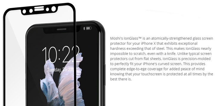 Moshi IonGlass iPhone X Tempered Glass Screen Protector - Black