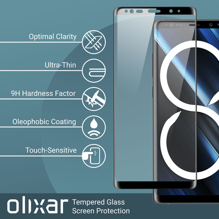 Olixar Samsung Galaxy Note 8 Full Cover Glass Screen Protector - Black