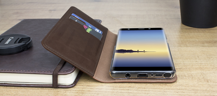 Olixar Genuine Leather Galaxy Note 8 Executive Wallet Case - Brown