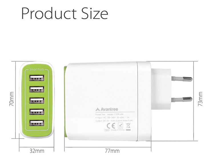 Avantree Power Trek 5 USB Mains Charger - White - EU Mains