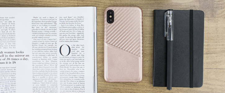 Olixar iPhone X Carbon Fibre Card Pouch Case - Rose Gold
