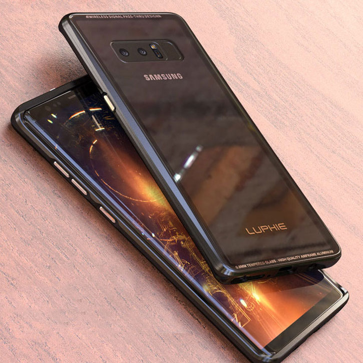 Luphie Tempered Glass & Metal Samsung Galaxy Note 8 Bumper Skal- Svart