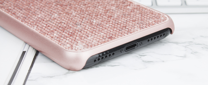Coque iPhone X LoveCases Luxury Cristal – Or Rose vue sur port