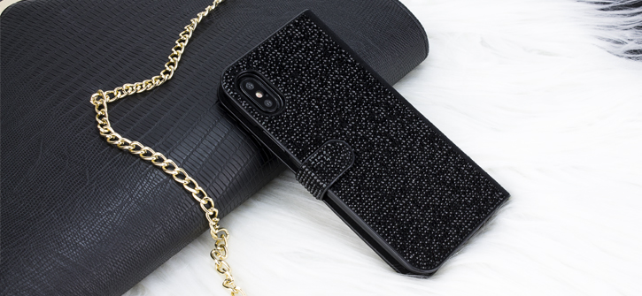 LoveCases Luxury Diamond iPhone X Wallet Case - Black