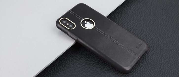 Housse iPhone X Olixar Premium en cuir véritable – Noire vue sur appareil photo
