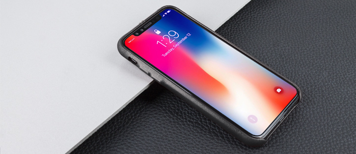 Housse iPhone X Olixar Premium en cuir véritable – Noire vue sur touches