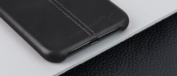 Housse iPhone X Olixar Premium en cuir véritable – Noire vue sur port