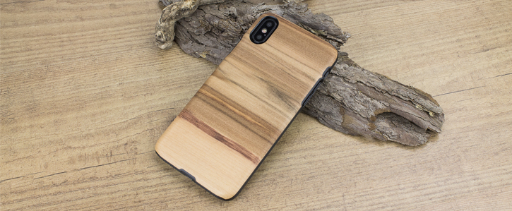 Coque iPhone X Man&Wood Bois - Cappuccino vue sur appareil photo