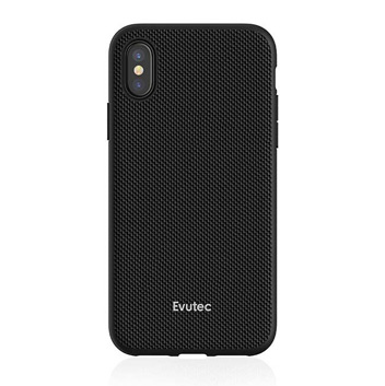 Coque iPhone X Evutec AERGO Ballistic Nylon avec support - Noire vue sur appareil photo