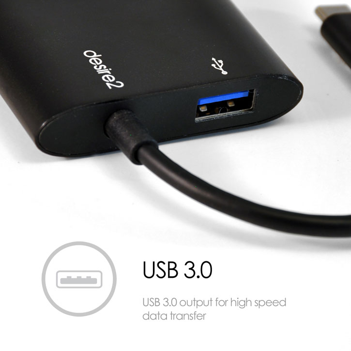 Desire2 USB-C Multi-Port 4K HDMI & USB 3.0 Hub - Black