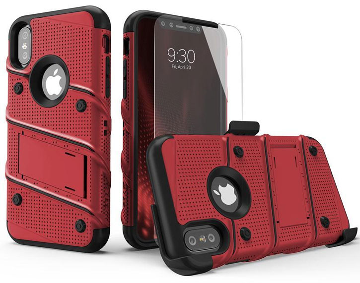 Coque iPhone XS Zizo Bolt avec protection d'écran – Rouge / noire