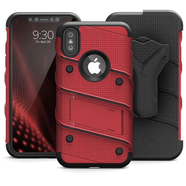 Zizo Bolt Series iPhone X Tough Case & Belt Clip - Red / Black