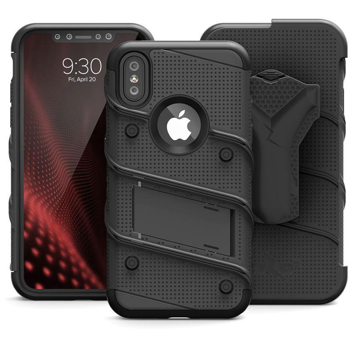 Funda iPhone X Zizo Bolt Series con clip de cinturón - Negra/Negra