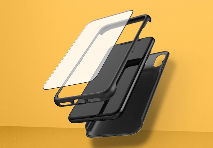 Coque iPhone X Caseology Nero Slim et Protection d’Ecran Verre Trempé