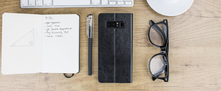 Housse Samsung Galaxy Note 8 Olixar Portefeuille avec support – Noire vue sur appareil photo