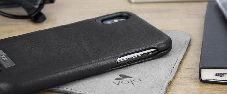 Housse iPhone X Vaja Agenda MG Cuir Premium Verticale - Noire vue sur touches