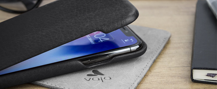 Vaja Top Flip iPhone X Premium Leather Flip Case - Black