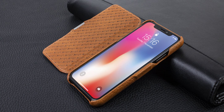 Vaja Agenda MG iPhone X Premium Leather Flip Case - Tan