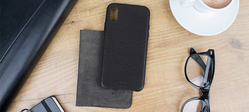 Coque iPhone XS Vaja Grip Slim en cuir véritable supérieur – Noir