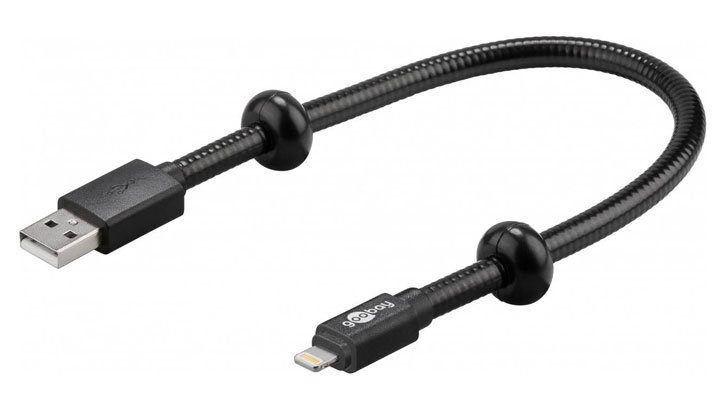 Goobay MFi Lightning Gooseneck Charge and Sync Cable - Black