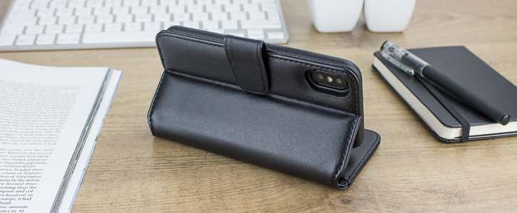 iPhone X Genuine Leather Wallet Case - Black