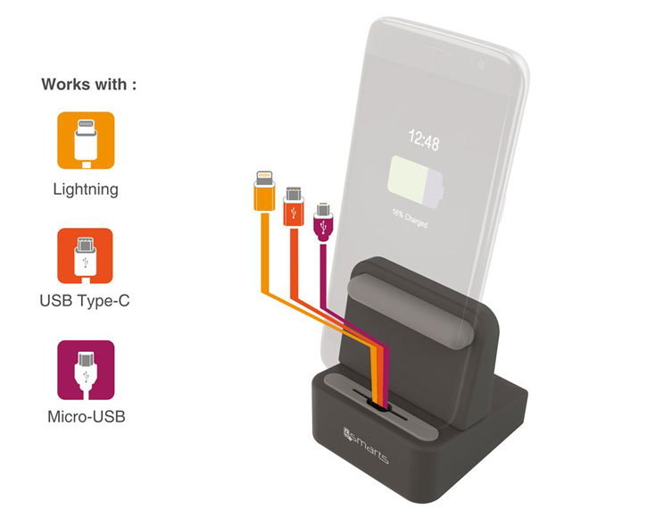 4smarts WireDock Universal Charge Station & Smartphone Dock - Grey