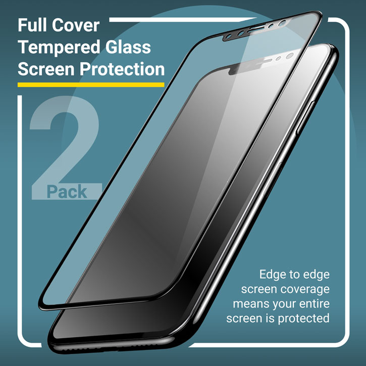 Olixar iPhone X Full Cover Glass Screen Protector 2-in-1 Pack -  Black