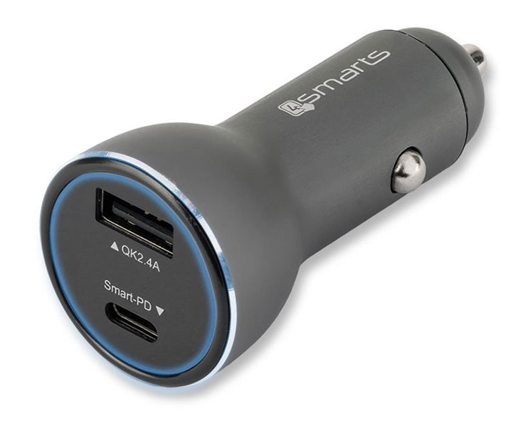 Chargeur Voiture USB-C et USB-A 4smarts Fast Charging Lightning