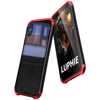 Luphie Tempered Glass and Metal iPhone X Bumper Case -  Red/Black