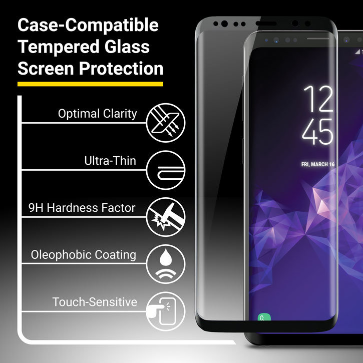 Olixar Galaxy S9 Plus Full Cover Glass Screen Protector - Black