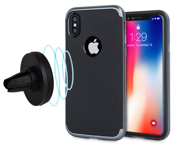 Olixar X-Duo iPhone X Tough Case & Vent Mount Combo - Metallic Grey