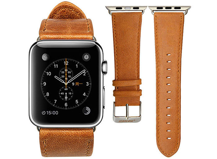 Jison 42mm Genuine Leather Apple Watchband - Vintage Brown