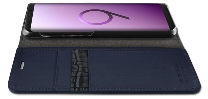 VRS Design Genuine Leather Samsung Galaxy S9 Plus Wallet Case - Navy