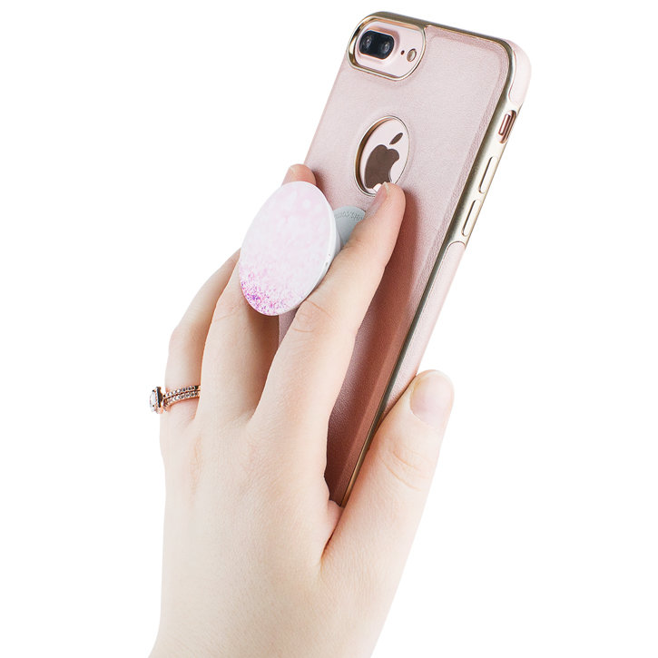 Leather-Style Case, Hand Grip & Stand for iPhone 7 Plus - Rose Gold