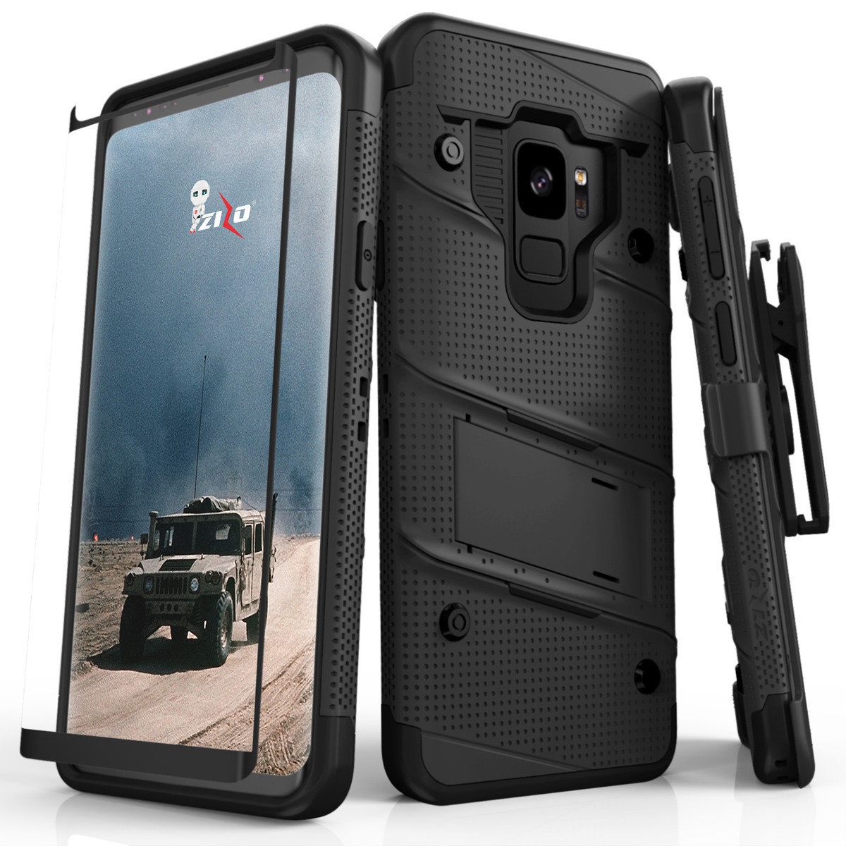 Funda Galaxy S9 Zizo Bolt Series con clip de cinturón - Negro