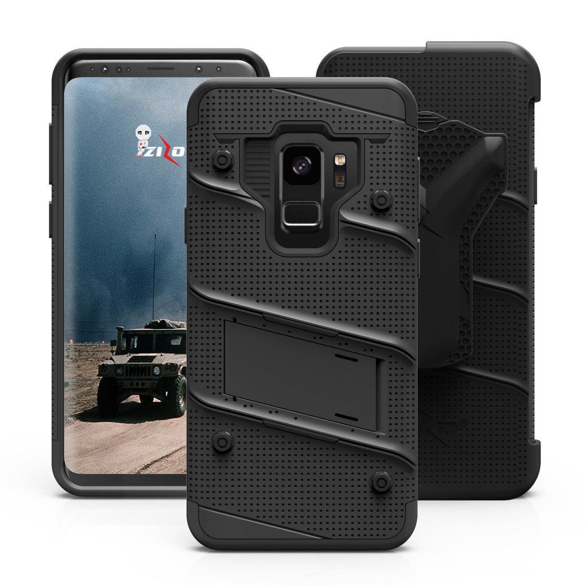 Funda Galaxy S9 Zizo Bolt Series con clip de cinturón - Negro