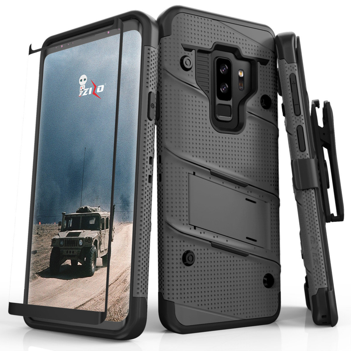 Coque Samsung Galaxy S9 Plus Zizo Bolt avec clip ceinture – Grise