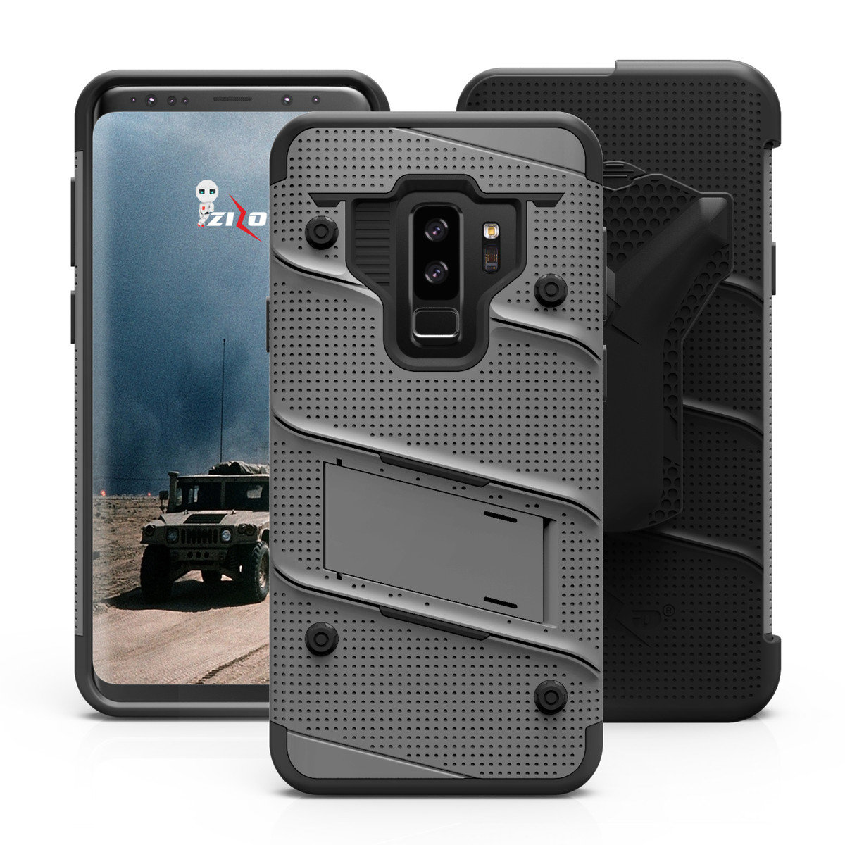 Coque Samsung Galaxy S9 Plus Zizo Bolt avec clip ceinture – Grise