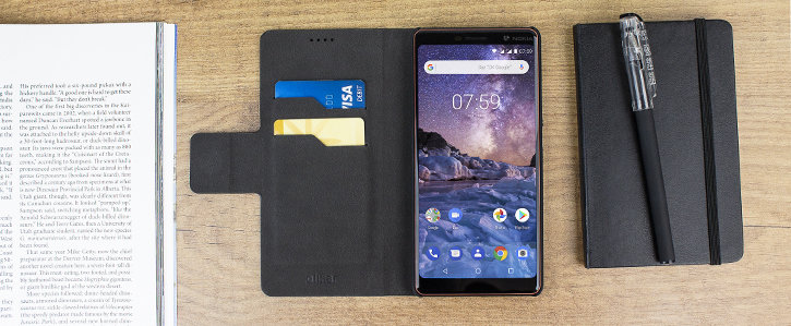 Olixar Leather-Style Nokia 7 Plus Wallet Stand Case - Black