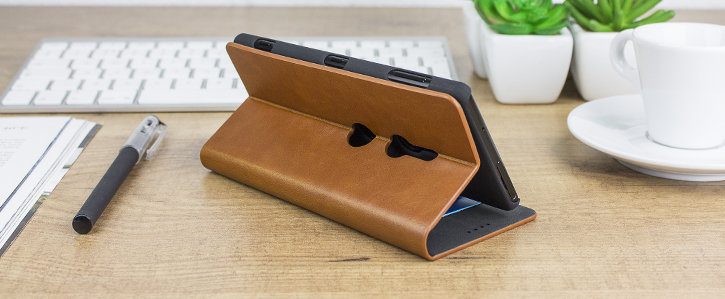 Olixar Leather-Style Sony Xperia XZ2 Wallet Stand Case - Tan