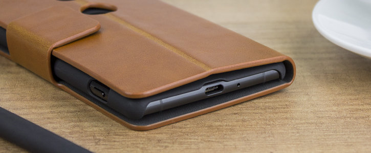Olixar Leather-Style Sony Xperia XZ2 Wallet Stand Case - Tan
