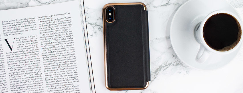 Ted Baker Shannon Mirror Folio iPhone X Case - Black / Rose Gold