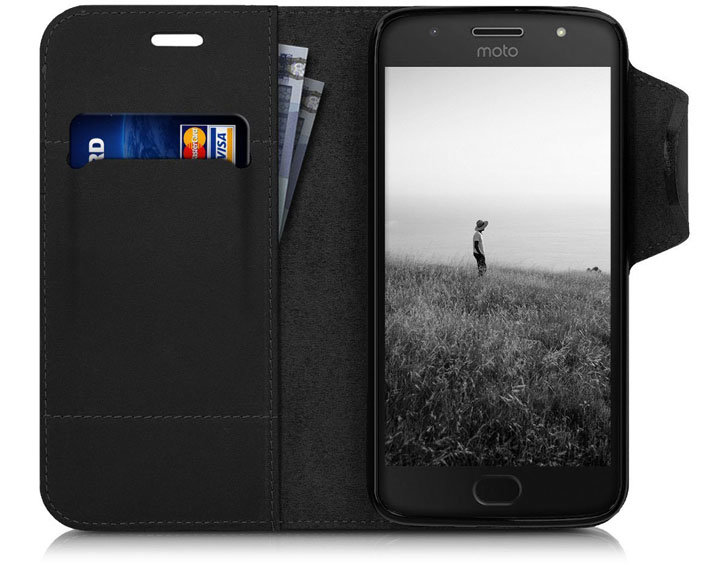 Motorola Moto G5S Genuine Leather Wallet Case - Black