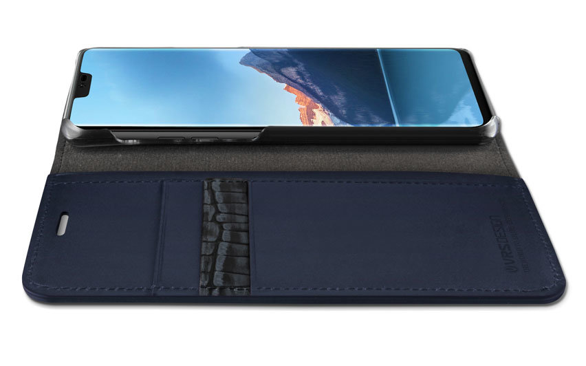 VRS Design Genuine Leather Diary LG G7 Wallet Case - Navy