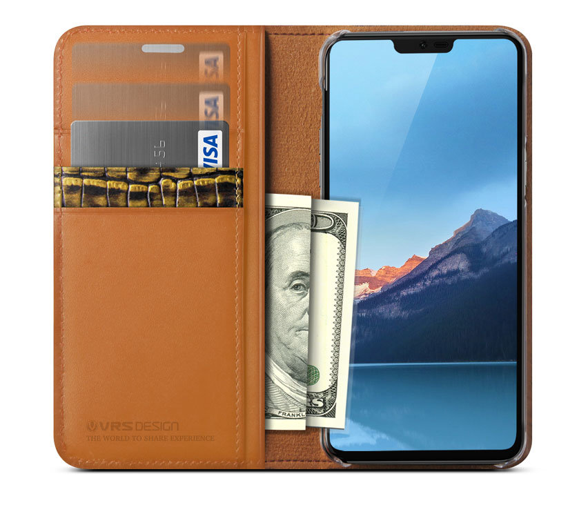 VRS Design Genuine Leather Diary LG G7 Wallet Case - Brown