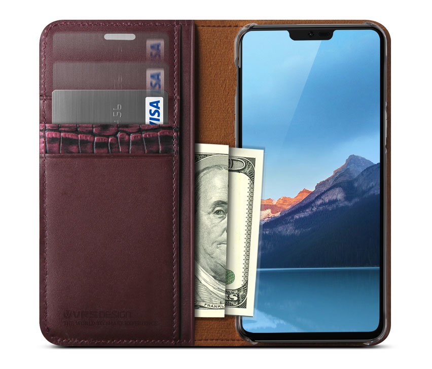 VRS Design Genuine Leather Diary LG G7 Wallet Case - Wine